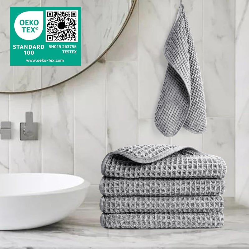 Polyte 430 GSM Microfiber Lint Free Washcloth Face Towel, 13 x 13 in, 4 Pack (Waffle Weave) - Image 5